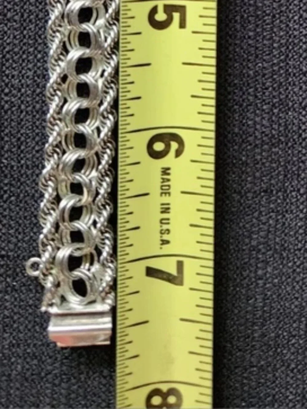 Vtg Sterling Silver Bracelet Wide Triple Row Twisted Rope Signed TC Box Clasp - Picture 11 of 14